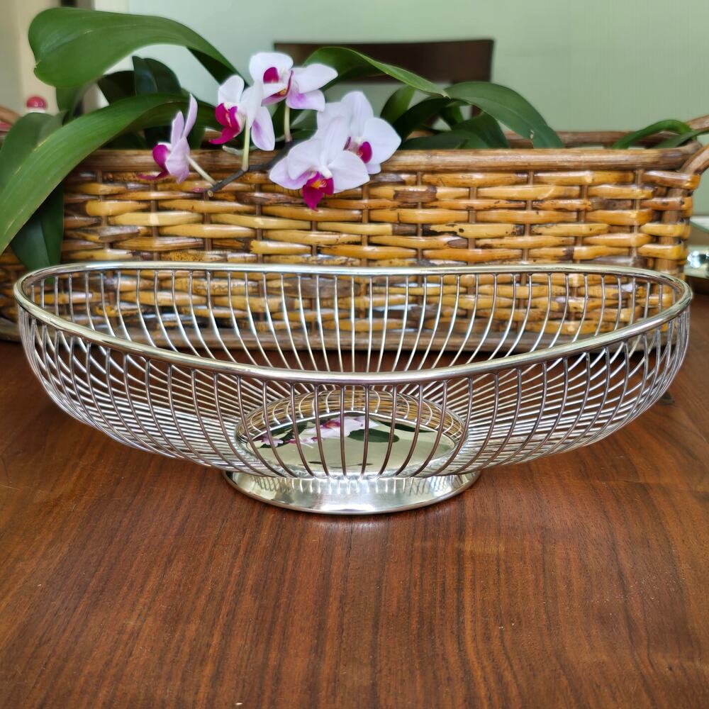 Vintage Raimond Silver Plate Wire Basket Bread Fruit Mid Century Mod Italy 1960s